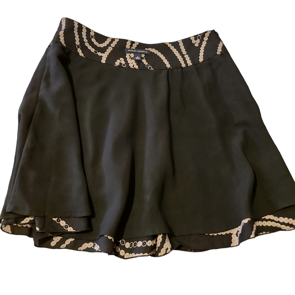 Banana Republic Womens Skirt Sz 4 Black Cream 100% Silk Flowing Abstract Boho - Picture 3 of 12